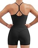 SUUKSESS Women 2 Piece Workout Sets Padded Racerback Sports Bra High Waisted Biker Shorts with Pockets (Black,S)