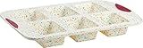 Trudeau Mini Loaf Pan – White Confetti/Fuchsia, 6-Cavity Nonstick Silicone Bakeware for Homemade Bread, Banana Bread, Pound Cake, and Mini Desserts – Flexible, BPA-Free, Dishwasher Safe