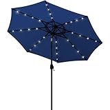 Blissun 9 ft Solar Umbrella 32 LED Lighted Patio Umbrella Table Market Umbrella with Tilt and Crank Outdoor Umbrella for Garden, Deck, Backyard, Pool and Beach (Navy Blue)