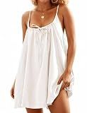 NEEP Boho Dresses for Women 2026 Mini Linen Beach Cover Up Tank Sundresses Summer Casual Spaghetti Strap Vacation Sleeveless Tie Blackless Flowy Dress with Pockets White