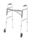 Drive Medical 10210-1 2-Button Folding Walker with Wheels, Rolling Walker, Front Wheel Walker, Lightweight Walkers for Seniors and Adults Weighing Up To 350 Pounds, Adjustable Height, Silver