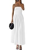 PRETTYGARDEN Women Summer Elegant Strapless Maxi Dress Tube Top(White,L)