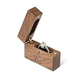 Wislist Wooden Engagement Ring Box Small Slim Flat Ring Case for Proposal,Wedding (Hand in hand)