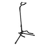 Amazon Basics Height Adjustable Foldable Guitar Stand with Secure Support for Acoustic, Electric, Bass and Banjos, Sturdy, Black