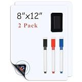 LYZZXI Magnetic Fridge White Board Paper, 8" x 12" 2 Pack Small Dry Erase Board Sheet for Organizer and Planner, Kitchen Refrigerator Whiteboard for Family to-do List, Includes Markers and Eraser