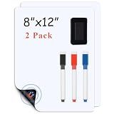 LYZZXI Magnetic Fridge White Board Paper, 8" x 12" 2 Pack Small Dry Erase Board Sheet for Organizer and Planner, Kitchen Refrigerator Whiteboard for Family to-do List, Includes Markers and Eraser