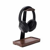 NIRVASH Walnut Headphone Stand, Wooden Headset Stand for Desk, Wood Gaming Headphone Holder with Storage Base for Airpod max, Bose, Razer, Sennheiser, Jabra, JBL, AKG, Vintage Gift for Men, Black