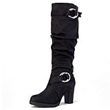 mysoft Women's Knee High Boots Fashion Chunky Block Heel Warm Winter Boots with Side Zippers