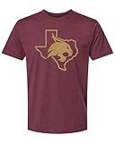 Texas State University Shirt TXST Bobcats Apparel Merchandise with Boko Head and Texas Outline Logo Premium Super Soft Heather Maroon T Shirt Comfy Tee for Men and Women (X-Large)