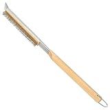 21'' Pizza Brush with Stainless Steel Stone Scraper - Brass Bristles - Wood Handle - Hanging Ring - Outdoor Pizza Oven Accessory - Compatible with Ooni, Gozney, Blackstone, Solo Stove Ovens