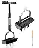 Nucyky Lawn Aerator Coring Tool with Soil Core Tray, Manual Garden Plug Aerator for Grass Aeration, Yard Aerator & A Cleaning Tool for Compacted Soil, Lawn Care, 38”,Patented, Black Handle