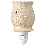 Fabulous Frannie Ceramic Wax Melt Warmer, Plug in Wax Warmer for Scented Wax, Scentsy Wax Warmer for Fragrance Oil, Night Light Wax Burner Decoration Cream and Tan Scroll