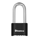 1 Pack disecu Heavy Duty 4 Digit Combination Lock, 2.5 Inch Long Shackle Outdoor Waterproof Padlock for School Gym Locker, Storage Unit, Fence, Gate, Toolbox (Black)