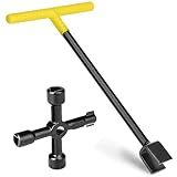 Comfylichi Water Meter Key 17 Inch & 4-Way Utility Keys, Steel T-Handle, Water Meter Shut Off Tool for Curb Main Shut Off Valve