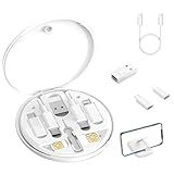 60WCTOC Charging Adapter Cable Kit, Fast Charging & Data Transfer w/Type C/Lightning/Micro USB, SIM Storage Tool, Data Transfer Tech Travel Cable Kit, Phone Holde (White)