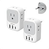 2 Pack European Plug Adapter USB C, TESSAN US to Europe Adapter 4 Outlets 3 USB Charger, Type C International Power Adaptor to Italy Spain France Portugal Iceland Germany, Europe Travel Essentials