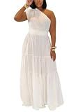 Lucuna Women's 2026 Linen One Shoulder Dresses Summer Casual Sleeveless Flowy Ruffle Beach Vacation Maxi Dress White