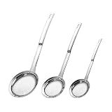 Hvanam 3Pack Sieve Fine Mesh Strainer Set Stainless Steel Metal Flat Cooking Skimmer Ladle Colander With Handle Food Strainer Kitchen Tools For Kitchen Baking Oil Filter Flour Sifter Foam,L M Small