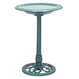 Alpine Corporation TEC116 Outdoor Aged Green Pedestal Birdbath with Scrollwork, 28" Tall, Green