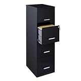 Scranton & Co 18" Deep 4 Drawer Metal Filing Cabinet, Black Finish, Pre-Assembled, Vertical File Cabinet for Letter-Size Documents, Cam Lock Security, Durable Steel Office Storage Solution