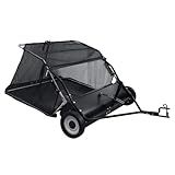 ​44-Inch Tow Behind Lawn Sweeper - Heavy Duty Adjustable Height & 25Cu Ft Hopper Universal Tractor Attachment for Leaves Grass Debris with Dump Rope & Rubber Wheels​​ Black 44
