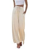Jyanl Linen Pants for Women Flowy Palazzo Pants Boho High Waist Loose Wide Leg Trousers Summer Beach Travel Vacation Outfits Elastic Drawstring Pants
