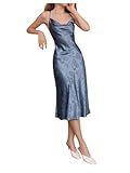 Floerns Women's Spaghetti Strap Cowl Neck Long Slip Satin Silk Midi Dress Blue Floral M