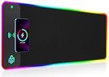 GIM Wireless Charging RGB Gaming Mouse Pad 15W, LED Mouse Mat 800x300x4MM, 10 Light Modes Extra Large Mousepad Non-Slip Rubber Base Computer Keyboard Mat for Gaming, MacBook, PC, Laptop, Desk