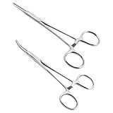 Ainiv 2 Piece Hemostat Curved and Straight Stainless Steel Self-Locking Fishing Forceps Piercing Remover Tool Piercing Grabber Tool for Nurses Pet Grooming Care Fishing DIY Crafting(5")