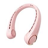 Jancane Neck Fan, USB Rechargeable Personal Fan, 3 Speeds Adjustable, Large air outlet Powerful Strong Wind, Adjustable, 360° Cooling, Super Quiet, No Blade Design, No Hair Twisting, Small (Pink)