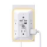 Surge Protector, Outlet Extender with Night Light, Addtam 5-Outlet Splitter and 4 USB Ports(1 USB C), Multi Plug Wall Outlet for Home Office Dorm Room Essentials