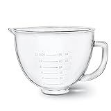 Glass Mixer Bowl For Kitchenaid Tilt-Head Stand Mixers 4.5-5 Quart, 5 qt Mixing Bowl Replacement For Kitchen aid With Measurement Markings,Handle