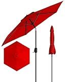 GarveeLife 7.5 ft Patio Umbrella, Outdoor Table Market Umbrella with Push Button Tilt and Crank, 6 Sturdy Ribs UV Protection Waterproof for Garden, Deck, Backyard, Pool (Red)