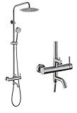 SS304 Outdoor Shower Kit - Brushed Nickel, High Pressure Shower Head with Handheld, Complete Shower System