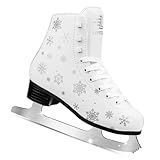 LEVYTEMP Women's/Girls Figure Ice Skates - Youth White Snowflake Figure Skating Shoes with Two Insoles - Comfortable, Safe Indoor Outdoor Rink Size US 7