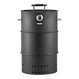 VEVOR Charcoal Smoker Grill, 18.5" Barrel Charcoal BBQ Smoker, Coated Steel Outdoor Barbecue Grill with 2 Grilling Grates, 1 Hanging Rod, 6 Hooks & Thermometer, Ideal for Party Backyard Patio Cooking