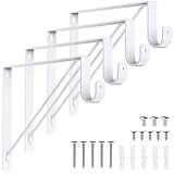 Supforce 4 Pack Closet Rod Bracket, Heavy Duty Closet Rod Support with Rod Holder, Wall Mounted Closet Shelf Brackets with Triangle Stabilizing Design for Closet, Bathroom and Kitchen, White