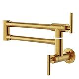 GIMILI Pot Filler Gold Commercial Wall Mount Faucet Folding Double Joint Swing Arm Pot Filler Rotatable Wall Faucet