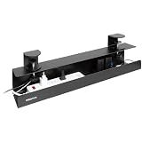 Mount-It! Under Desk Cable Management Tray – Clamp-On No-Drill Metal Cable Management Tray for Desk & Standing Desk, Wire & Cord Organizer for Power Strips, Glass Desks – 23.6” Black