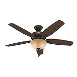 Hunter 52 inch Indoor Ceiling Fan with LED Light - Bronze Ceiling Fan with Pull Chain, For Bedroom or Living Room, Standard Mount, No Remote, 5 Blades, Includes Bulbs- Builder Deluxe 53091, New Bronze