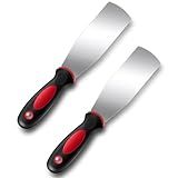 Threlaco 2 Pcs 2'' Lawn Mower Maintenance Deck Scrapers Heavy Duty Stainless Steel Lawn Mower Accessories Tool with Rubber Non-Slip Handle for Dead Grass Putty Deck Remover Cleaning, 10.25'' x 2''