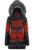 GOZTI Heated Jacket,Long Heated Jackets for Women with Battery Pack 7.4V, Womens Heated Jacket with Detachable Hood,Heated Coat (US, Alpha, Small, Regular, Regular, Black)