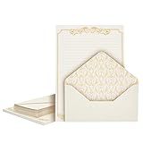 Paper Junkie Letter Paper & Envelopes Set - 60 Sheets (7.2 x 10.2 In) & 30 Ivory Envelopes (4 x 7.7 in), Gold Border, 100 GSM - Vintage Lined Stationery for Love Letters & Invitations