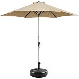 Yaheetech 9FT Patio Umbrella with 80lb Umbrella Base Stand-Round Water & Sand Filled, Market Umbrella w/Push Button Tilt, Crank and Sturdy Ribs, Patio Sunshade with Base Included - Tan