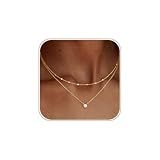 Coshilta Layered Gold Necklace for Women Trendy，Dainty 14K Gold Plated CZ Pendant Layered Gold Necklaces Set Choker Necklaces Simple Cubic Zirconia Necklace Stack Chain Jewelry Gift