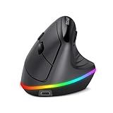 TECKNET RGB Wireless Ergonomic Mouse Rechargeable - USB+Bluetooth Muti-Device LED Vertical Mouse with 11 RGB Backlight Modes, 4800 DPI Adjustable, Ergo Mice for Windows and MAC OS, Black