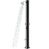 Goplus 10 Gallon Solar Heated Outdoor Shower, 7.2 FT Freestanding Garden Pool Shower with Rotating Shower Head, Temperature Adjustment & Foot Shower, for Outside Backyard Beach (Black)