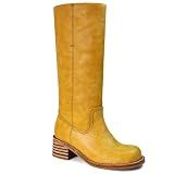 UBWDU Banana Wide Calf Knee High Boots for Women Chunky Heel Block Long Tall Boots Low Heel Square Toe Platform Campus Boots Size 8