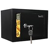 Yuanshikj Safe Box with Key Lock, Steel Security Lock Box, 0.23 Cubic Feet, 9.1" W x 6.7" D x 6.7" H, Small Hidden Safe for Home Office Cash Jewelry Storage (BLACK)