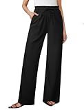 AB-Eleven Womens Linen Pants Wide Leg Flowy Palazzo with Pockets Black
